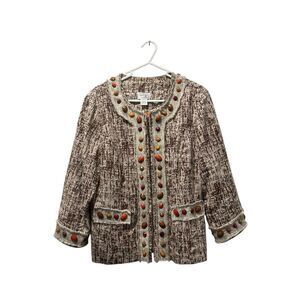 just B Brown BOHEMIAN BOHO Linen Button Down Vintage Blazer Size Large